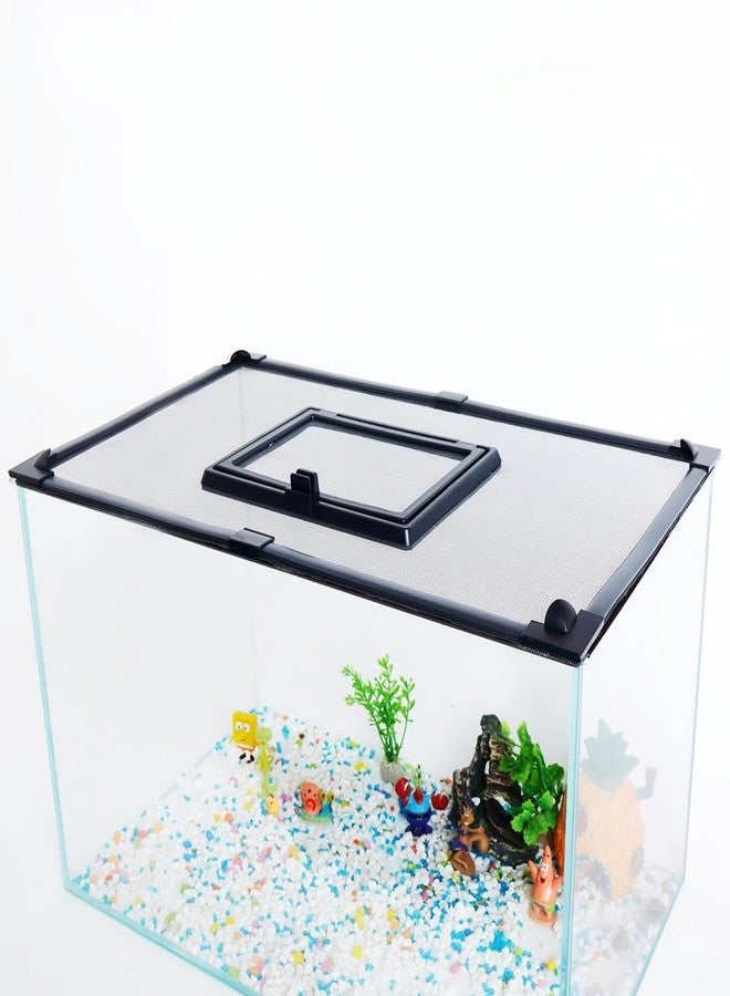 Maguesh Magnetic Fish Tank Cover with Feeding Window Dark Grey Frame Grey Fiberglass Mesh, DIY Magnetic Fish Tank Lid 39"x19"(100x50CM), Preventing Fish from Jumping Out The Size can be Adjusted Smaller - Image 1